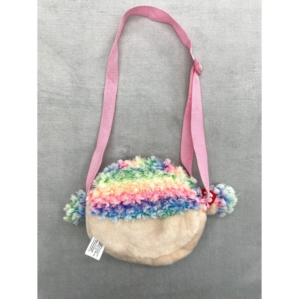 Ty Gear Beanie Boos Rainbow the Poodle Plush Purse Bag Pink Strap